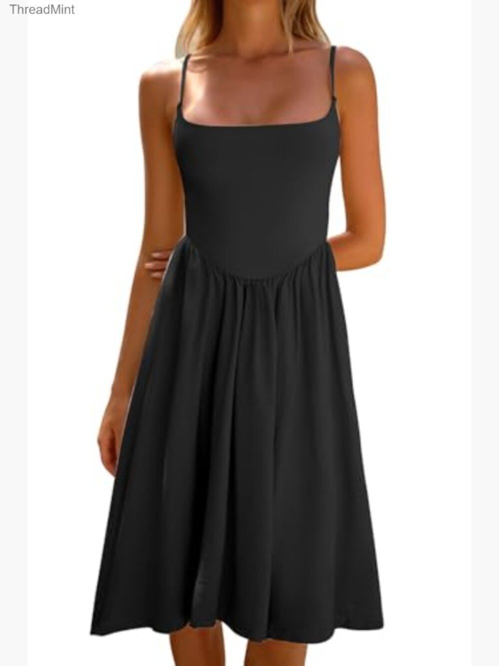 Women's Sleeveless Spaghetti Strap A-Line Midi Sundress - Picture 3 of 7